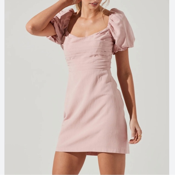 ASTR The Label Linen Pleat Front Mini Dress - Dusty Rose Medium - Picture 3 of 11